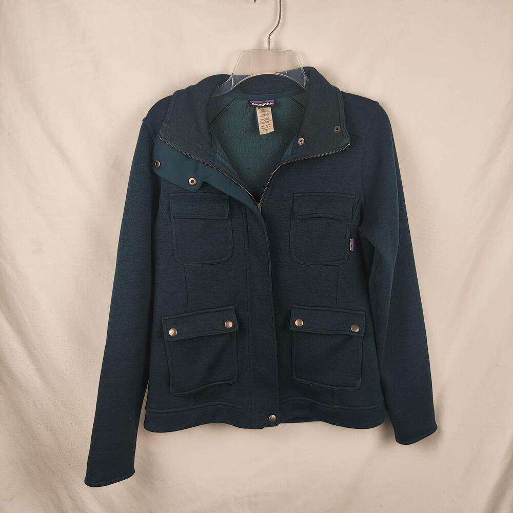 Patagonia Jacket Womens Medium Green Fleece Full Zip Utility Pockets Outdoor